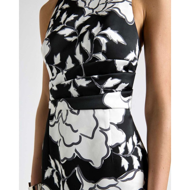 Cue Graphic Floral Satin Tucked Midi Dress image number 2